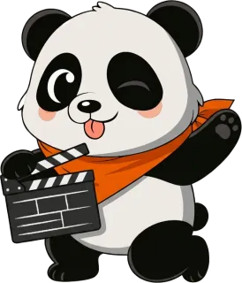 Panda avec un clap de cinéma