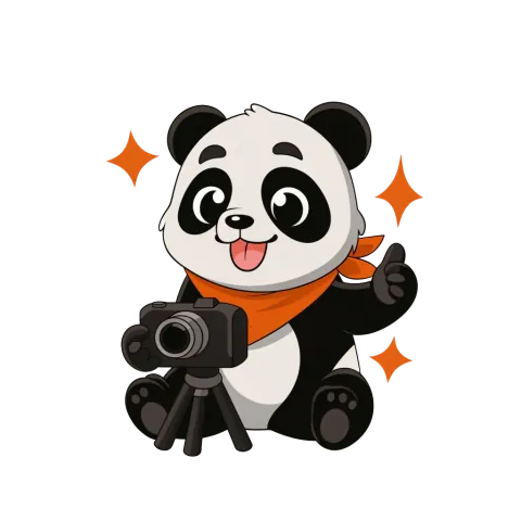 Panda derrière une caméra sur trépied