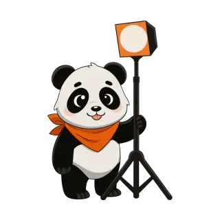 Panda à côté d'une lampe de studio